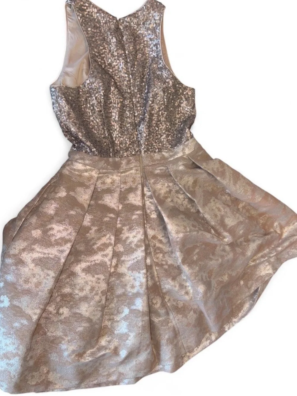 Aidan by Aidan Mattox Rose Gold Sequin Bodice Pleated Party Dress